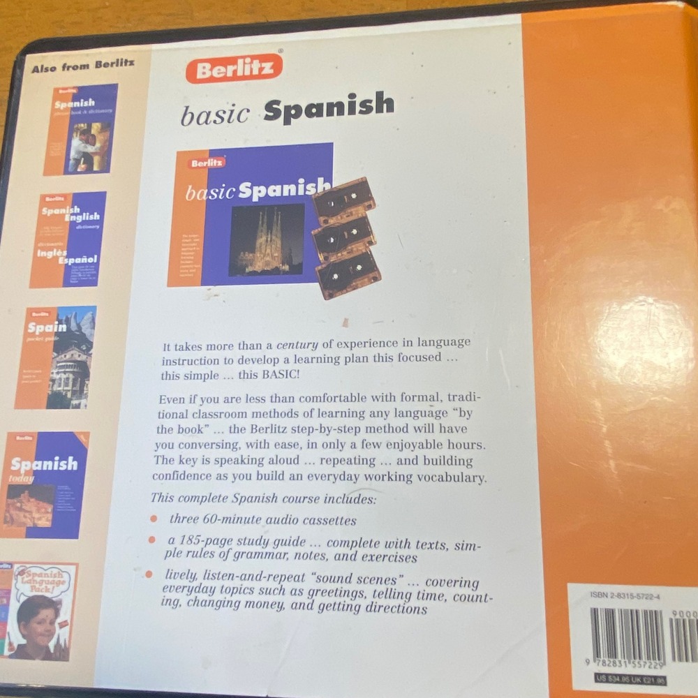 Berlitz Basic Spanish Course Set 3 Cassettes & Study Guide Everyday Topics - Picture 6 of 6